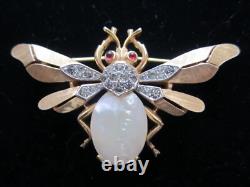 Vintage Alfred Philippe Crown Trifari Fantasia Bee Jelly Belly Pearl Brooch Pin