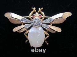 Vintage Alfred Philippe Crown Trifari Fantasia Bee Jelly Belly Pearl Brooch Pin