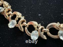 Vintage Alfred Philippe Crown Trifari Gold Scroll Necklace Dangling Rhinestones