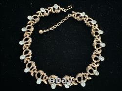 Vintage Alfred Philippe Crown Trifari Gold Scroll Necklace Dangling Rhinestones