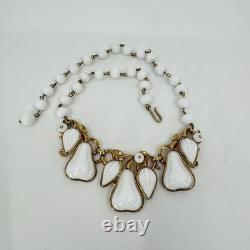 Vintage Alfred Philippe Crown Trifari Milk Glass Pear Necklace