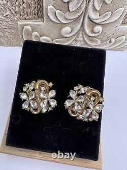 Vintage Alfred Philippe Crown Trifari Pat Pend Flower Brooch Earrings Cluster