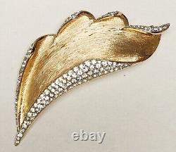 Vintage Alfred Philippe Crown Trifari Pave Rhinestone Brushed Gold Tone Brooch