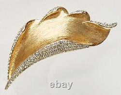 Vintage Alfred Philippe Crown Trifari Pave Rhinestone Brushed Gold Tone Brooch