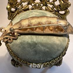 Vintage Alfred Philippe Crown Trifari Sign Pea Pod Rhinesatone Pearl Brooch Pin