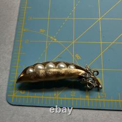 Vintage Alfred Philippe Crown Trifari Sign Pea Pod Rhinesatone Pearl Brooch Pin