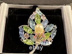 Vintage Alfred Philippe Crown Trifari Silver Tone Fruit Salad Pearl Leaf Brooch