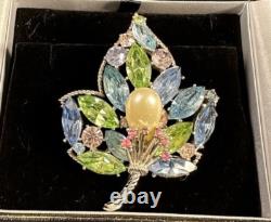 Vintage Alfred Philippe Crown Trifari Silver Tone Fruit Salad Pearl Leaf Brooch