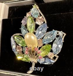 Vintage Alfred Philippe Crown Trifari Silver Tone Fruit Salad Pearl Leaf Brooch