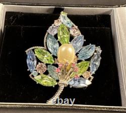 Vintage Alfred Philippe Crown Trifari Silver Tone Fruit Salad Pearl Leaf Brooch