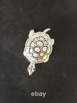Vintage Alfred Philippe Crown Trifari Turtle Brooch Red Poured Glass eyes