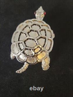 Vintage Alfred Philippe Crown Trifari Turtle Brooch Red Poured Glass eyes