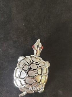 Vintage Alfred Philippe Crown Trifari Turtle Brooch Red Poured Glass eyes