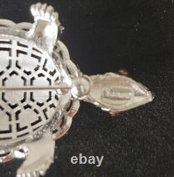 Vintage Alfred Philippe Crown Trifari Turtle Brooch Red Poured Glass eyes