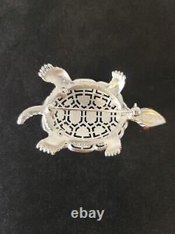 Vintage Alfred Philippe Crown Trifari Turtle Brooch Red Poured Glass eyes
