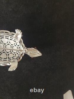 Vintage Alfred Philippe Crown Trifari Turtle Brooch Red Poured Glass eyes