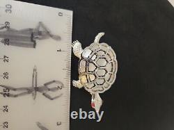 Vintage Alfred Philippe Crown Trifari Turtle Brooch Red Poured Glass eyes