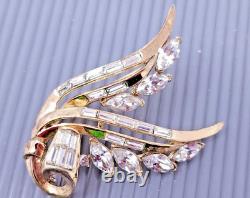 Vintage Alfred Philippe Crown Trifari White Rhinestone Gold tone Brooch