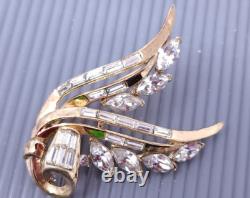 Vintage Alfred Philippe Crown Trifari White Rhinestone Gold tone Brooch