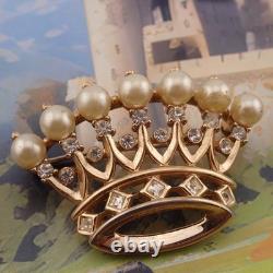 Vintage Alfred Philippe Simulated Pearl Rhinestone Coronation Crown Pin Brooch