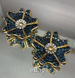 Vintage Alfred Philippe TRIFARI Blue Invisibly Set Flower Fur Clip Set of 2