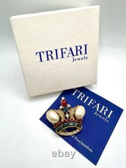 Vintage Alfred Philippe TRIFARI Jeweled RS Jelly Belly Crown Coronation Brooch