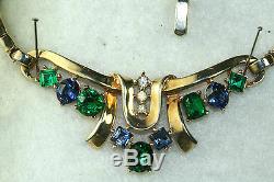 Vintage Alfred Philippe Trifari Blue Green Rhinestone Necklace