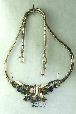Vintage Alfred Philippe Trifari Blue Green Rhinestone Necklace