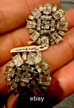 Vintage Alfred Philippe Trifari Clip On Earrings Rhinestones Silver Tone RARE