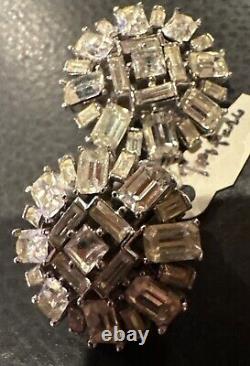 Vintage Alfred Philippe Trifari Clip On Earrings Rhinestones Silver Tone RARE