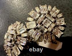 Vintage Alfred Philippe Trifari Clip On Earrings Rhinestones Silver Tone RARE
