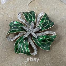 Vintage Alfred Philippe Trifari Enamel Pave Rhinestone Flower Brooch