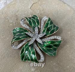 Vintage Alfred Philippe Trifari Enamel Pave Rhinestone Flower Brooch