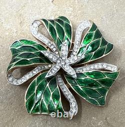 Vintage Alfred Philippe Trifari Enamel Pave Rhinestone Flower Brooch
