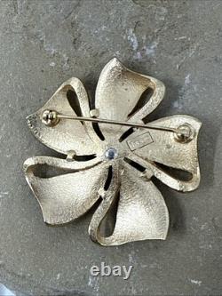 Vintage Alfred Philippe Trifari Enamel Pave Rhinestone Flower Brooch