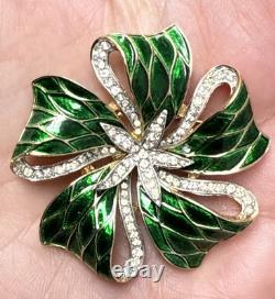 Vintage Alfred Philippe Trifari Enamel Pave Rhinestone Flower Brooch