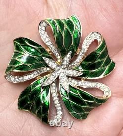Vintage Alfred Philippe Trifari Enamel Pave Rhinestone Flower Brooch