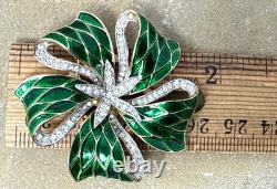Vintage Alfred Philippe Trifari Enamel Pave Rhinestone Flower Brooch