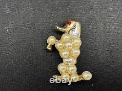 Vintage Alfred Philippe Trifari Faux Pearl Rhinestone Poodle Pat Pend Brooch