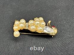 Vintage Alfred Philippe Trifari Faux Pearl Rhinestone Poodle Pat Pend Brooch