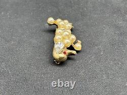 Vintage Alfred Philippe Trifari Faux Pearl Rhinestone Poodle Pat Pend Brooch