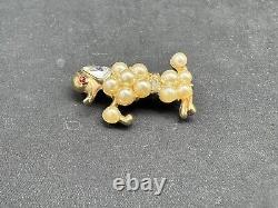 Vintage Alfred Philippe Trifari Faux Pearl Rhinestone Poodle Pat Pend Brooch