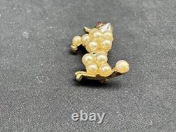 Vintage Alfred Philippe Trifari Faux Pearl Rhinestone Poodle Pat Pend Brooch
