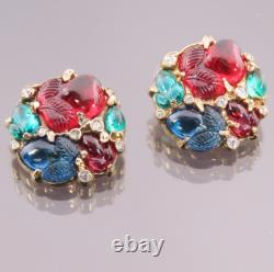 Vintage Alfred Philippe Trifari Fruit Salad Tutti Frutti Blue Red Green Earrings