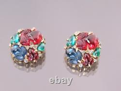 Vintage Alfred Philippe Trifari Fruit Salad Tutti Frutti Blue Red Green Earrings