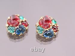 Vintage Alfred Philippe Trifari Fruit Salad Tutti Frutti Blue Red Green Earrings