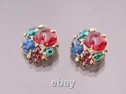 Vintage Alfred Philippe Trifari Fruit Salad Tutti Frutti Blue Red Green Earrings