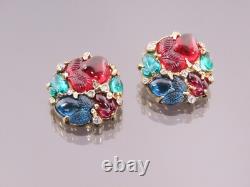 Vintage Alfred Philippe Trifari Fruit Salad Tutti Frutti Blue Red Green Earrings
