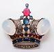 Vintage Alfred Philippe Trifari Moonstone Red White Blue Sterling Crown Brooch