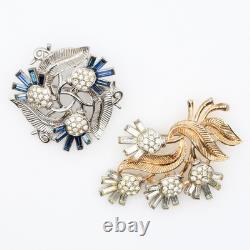 Vintage Alfred Philippe Trifari Radiance Rhinestone Thistle Flower Brooches 1950